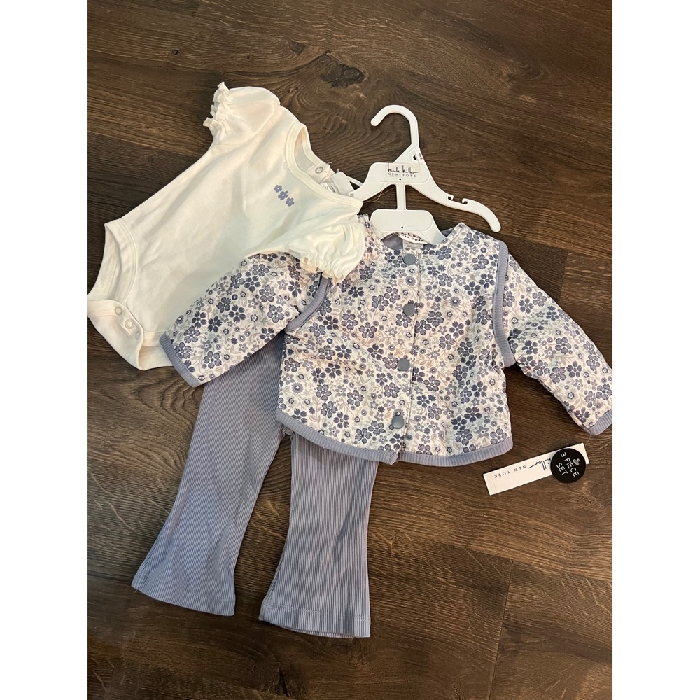 Nicole Miller New York Baby Girls 3PC Jacket Set Floral Blue White 3/6M NEW!